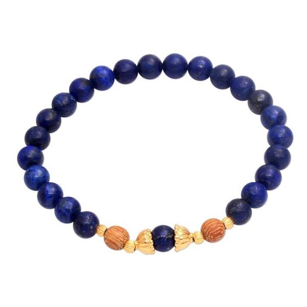 Alternate image for Gold Accented Lapis Lazuli Beaded Stretch Bracelet from Bali Batuan Tune