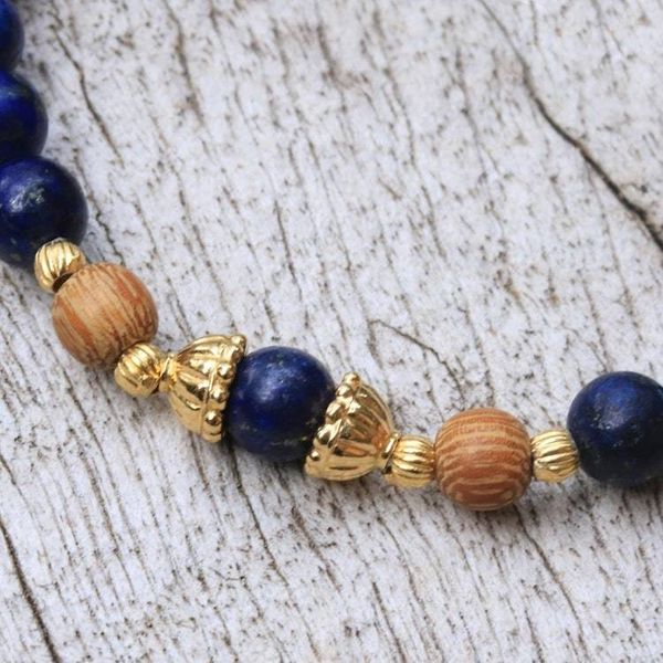 Alternate image for Gold Accented Lapis Lazuli Beaded Stretch Bracelet from Bali Batuan Tune