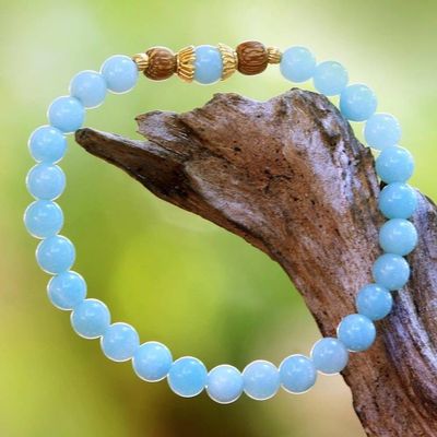 Primary image for Gold Accented Amazonite Beaded Stretch Bracelet from Bali Batuan Tune