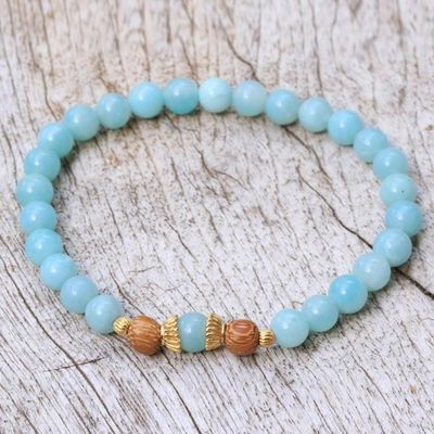 Alternate image for Gold Accented Amazonite Beaded Stretch Bracelet from Bali Batuan Tune