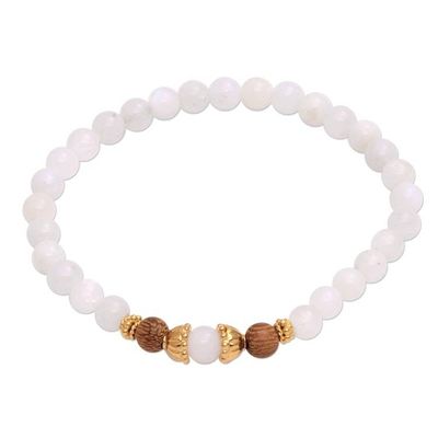 Alternate image for Moonstone and Gold Plated Silver Beaded Stretch Bracelet Batuan Tune