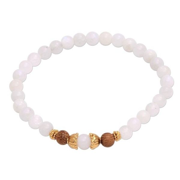 Alternate image for Moonstone and Gold Plated Silver Beaded Stretch Bracelet Batuan Tune