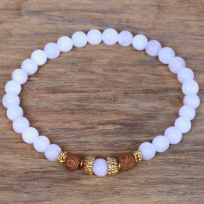 Alternate image for Moonstone and Gold Plated Silver Beaded Stretch Bracelet Batuan Tune