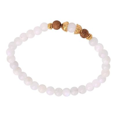 Alternate image for Moonstone and Gold Plated Silver Beaded Stretch Bracelet Batuan Tune