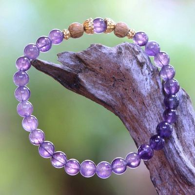 Alternate image for Amethyst Beaded Bracelet with 22k Gold Plated Accents Batuan Tune