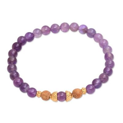 Alternate image for Amethyst Beaded Bracelet with 22k Gold Plated Accents Batuan Tune