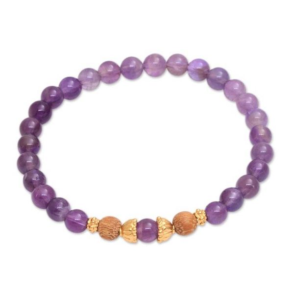 Alternate image for Amethyst Beaded Bracelet with 22k Gold Plated Accents Batuan Tune