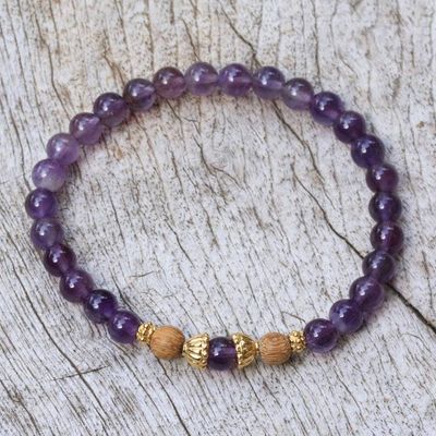 Alternate image for Amethyst Beaded Bracelet with 22k Gold Plated Accents Batuan Tune