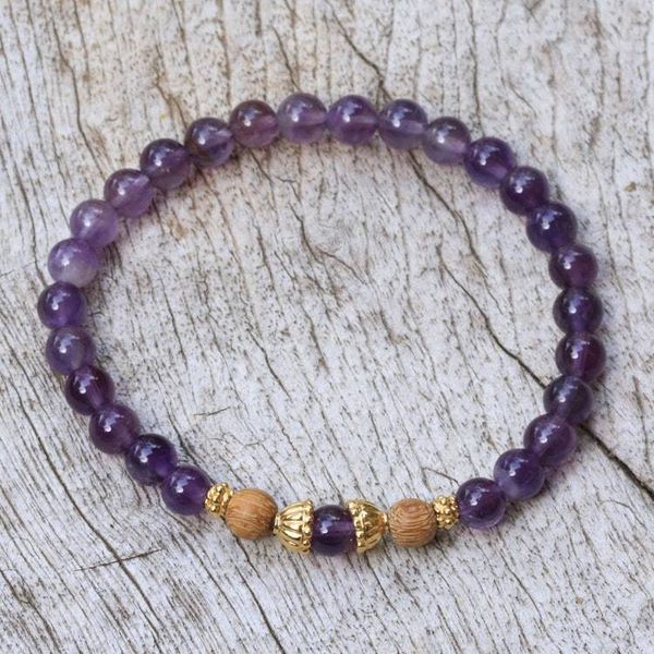 Alternate image for Amethyst Beaded Bracelet with 22k Gold Plated Accents Batuan Tune