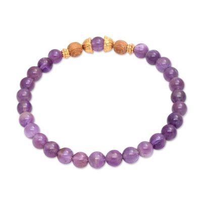 Alternate image for Amethyst Beaded Bracelet with 22k Gold Plated Accents Batuan Tune