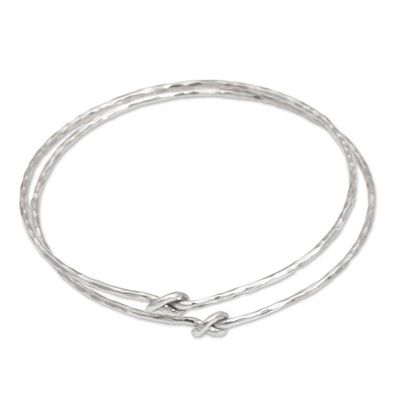 Primary image for Pair of 925 Sterling Silver Bangle Bracelets from Bali Why Knot