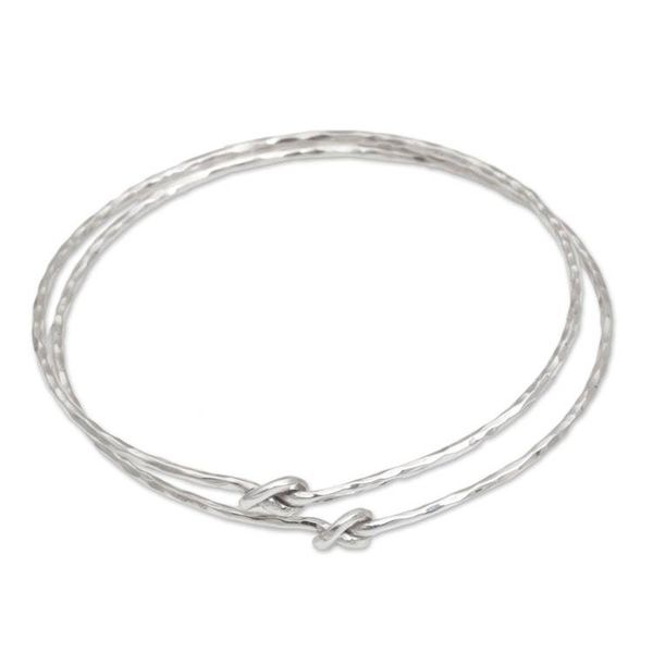 Alternate image for Pair of 925 Sterling Silver Bangle Bracelets from Bali Why Knot