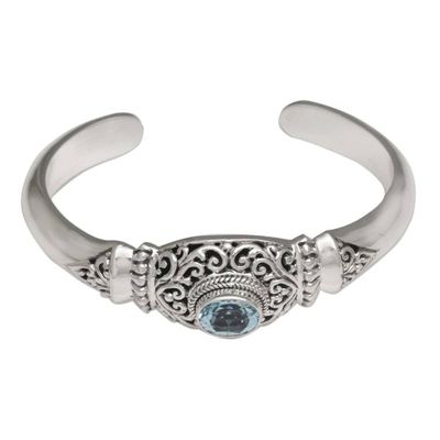 Alternate image for Four Carat Blue Topaz and Silver Cuff Bracelet Vine Temple