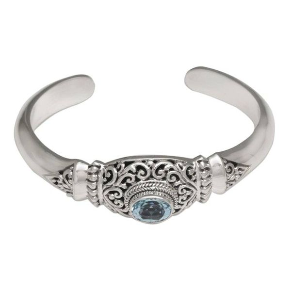 Alternate image for Four Carat Blue Topaz and Silver Cuff Bracelet Vine Temple