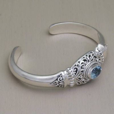 Alternate image for Four Carat Blue Topaz and Silver Cuff Bracelet Vine Temple