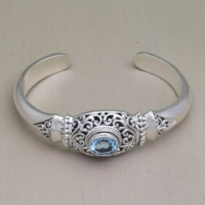 Alternate image for Four Carat Blue Topaz and Silver Cuff Bracelet Vine Temple