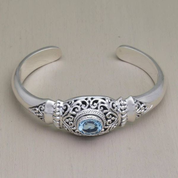 Alternate image for Four Carat Blue Topaz and Silver Cuff Bracelet Vine Temple