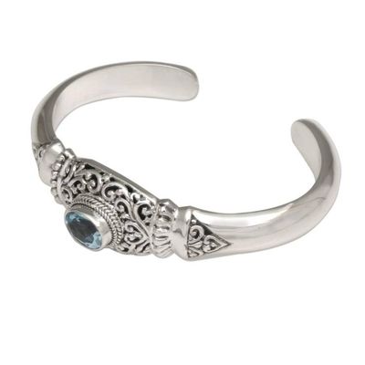 Alternate image for Four Carat Blue Topaz and Silver Cuff Bracelet Vine Temple
