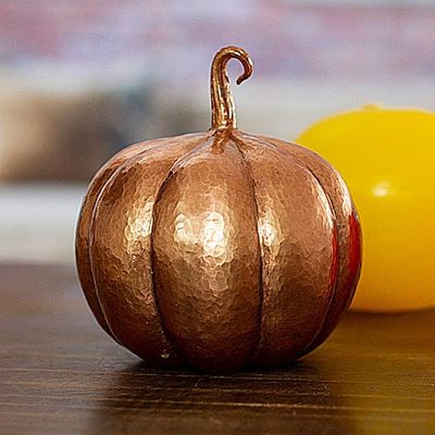 Alternate image for Textured Copper Pumpkin Decorative Accent 4.5 Inch Beautiful Pumpkin