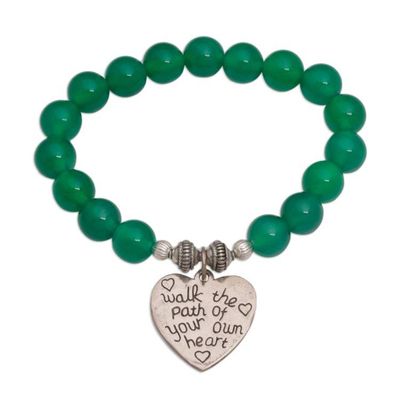 Alternate image for Green Agate and Heart Charm Beaded Bracelet from Bali Path of Love