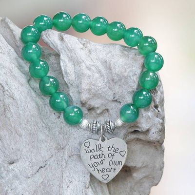 Alternate image for Green Agate and Heart Charm Beaded Bracelet from Bali Path of Love
