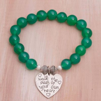 Alternate image for Green Agate and Heart Charm Beaded Bracelet from Bali Path of Love