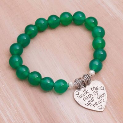 Alternate image for Green Agate and Heart Charm Beaded Bracelet from Bali Path of Love