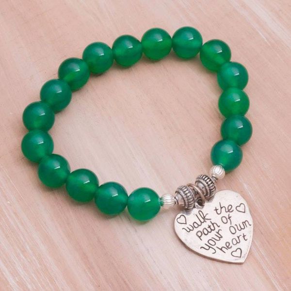 Alternate image for Green Agate and Heart Charm Beaded Bracelet from Bali Path of Love
