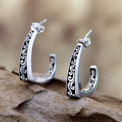 Alternate image for Handcrafted Sterling Silver Half Hoop Earrings Royal Bali