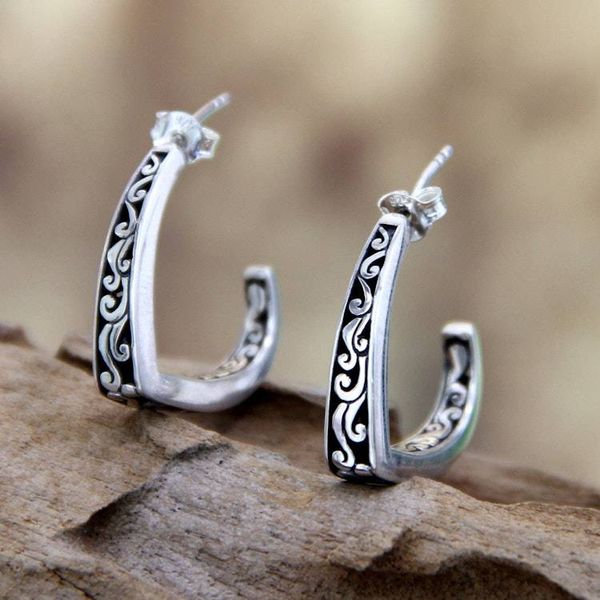 Alternate image for Handcrafted Sterling Silver Half Hoop Earrings Royal Bali