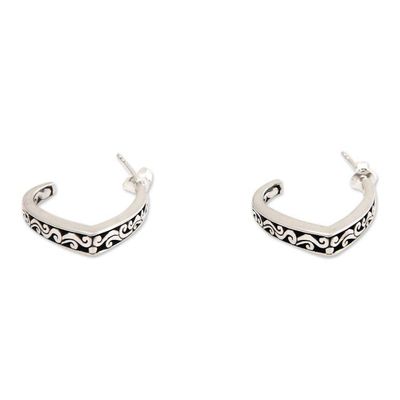 Alternate image for Handcrafted Sterling Silver Half Hoop Earrings Royal Bali