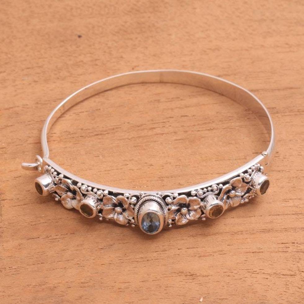 Blue Topaz and Citrine Bangle Bracelet from Bali 'Jepun Dynasty'