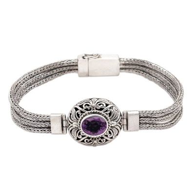 Primary image for Sterling Silver and Amethyst Pendant Bracelet from Indonesia Faith Protector