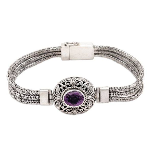 Alternate image for Sterling Silver and Amethyst Pendant Bracelet from Indonesia Faith Protector