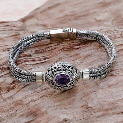 Alternate image for Sterling Silver and Amethyst Pendant Bracelet from Indonesia Faith Protector