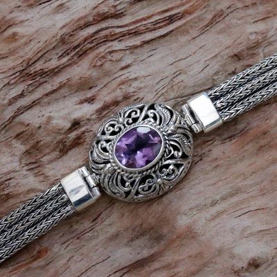 Alternate image for Sterling Silver and Amethyst Pendant Bracelet from Indonesia Faith Protector