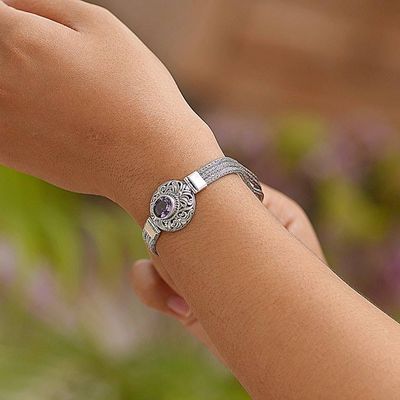 Alternate image for Sterling Silver and Amethyst Pendant Bracelet from Indonesia Faith Protector