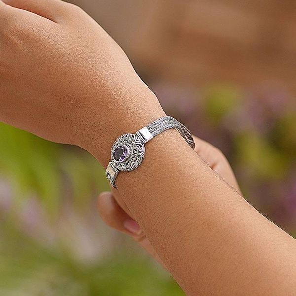 Alternate image for Sterling Silver and Amethyst Pendant Bracelet from Indonesia Faith Protector