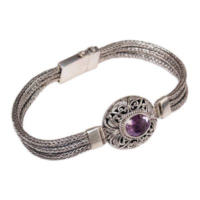 Alternate image for Sterling Silver and Amethyst Pendant Bracelet from Indonesia Faith Protector
