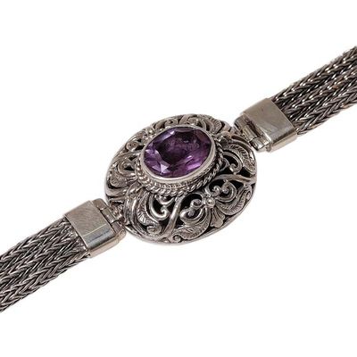 Alternate image for Sterling Silver and Amethyst Pendant Bracelet from Indonesia Faith Protector