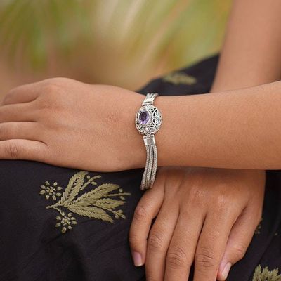 Alternate image for Sterling Silver and Amethyst Pendant Bracelet from Indonesia Faith Protector