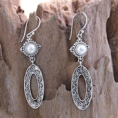 Alternate image for Cultured Pearl Dangle Earrings Moonlight Ferns
