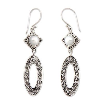 Alternate image for Cultured Pearl Dangle Earrings Moonlight Ferns