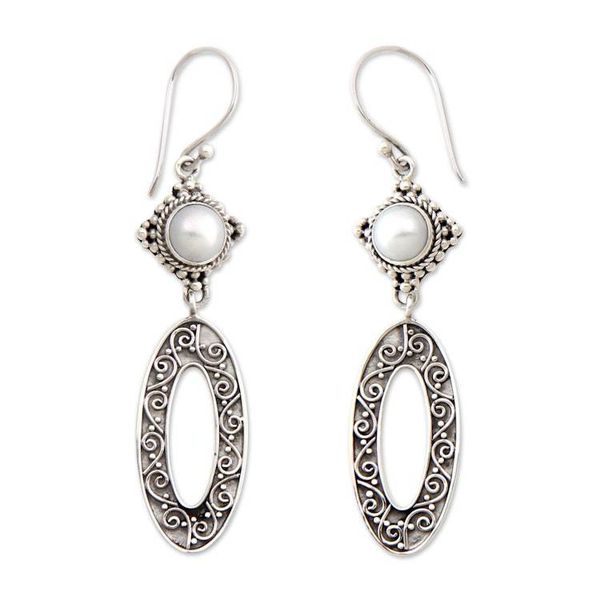 Alternate image for Cultured Pearl Dangle Earrings Moonlight Ferns