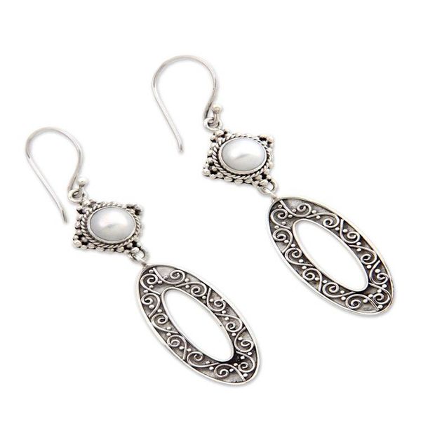Alternate image for Cultured Pearl Dangle Earrings Moonlight Ferns
