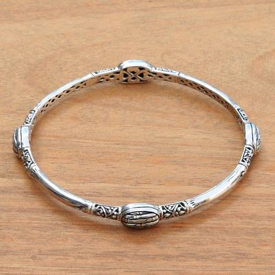 Primary image for Artisan Crafted Sterling Silver Engraved Bangle Bracelet Bamboo Station