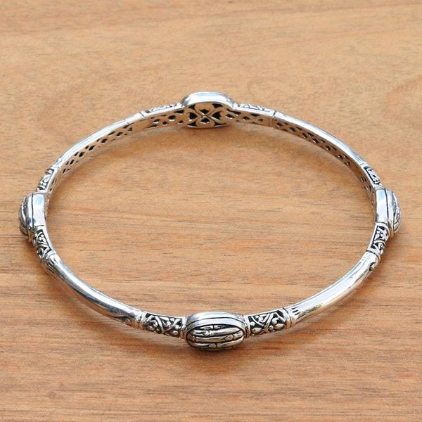 Alternate image for Artisan Crafted Sterling Silver Engraved Bangle Bracelet Bamboo Station
