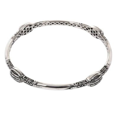 Alternate image for Artisan Crafted Sterling Silver Engraved Bangle Bracelet Bamboo Station