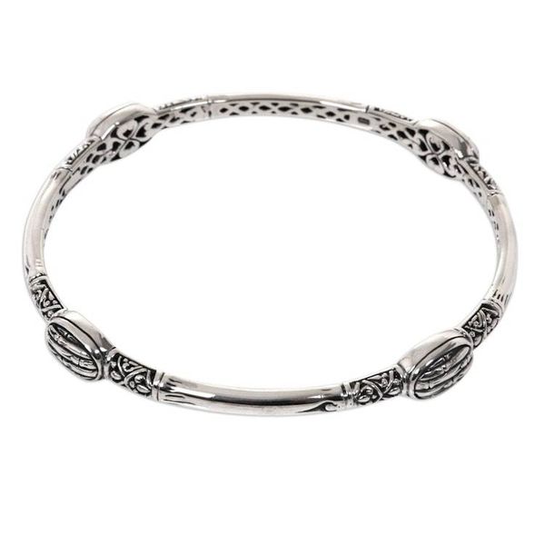 Alternate image for Artisan Crafted Sterling Silver Engraved Bangle Bracelet Bamboo Station
