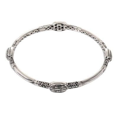 Alternate image for Artisan Crafted Sterling Silver Engraved Bangle Bracelet Bamboo Station